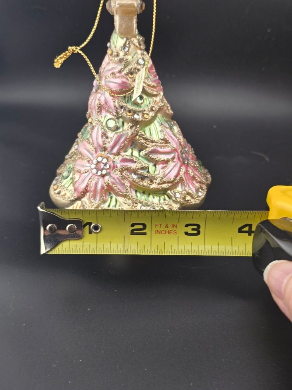 Dillards Handcrafted Glitter Christmas Tree Ornament Pink Green & Rhinestones 5" - Picture 8 of 12